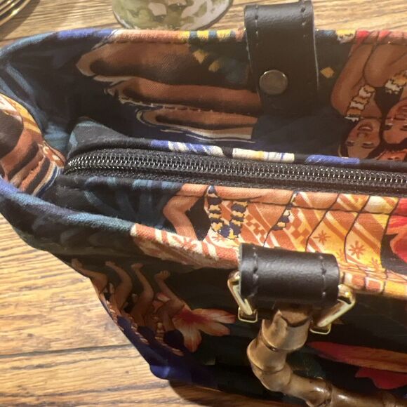 Accessories Unlimited Tropical Floral / Dancing Women Tote - Bamboo Handles COOL - Picture 13 of 16